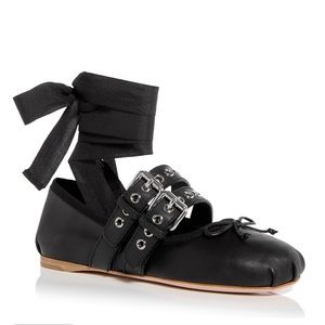 MIU MIU Women's Buckled Ankle Tie Ballet Flats SZ 41